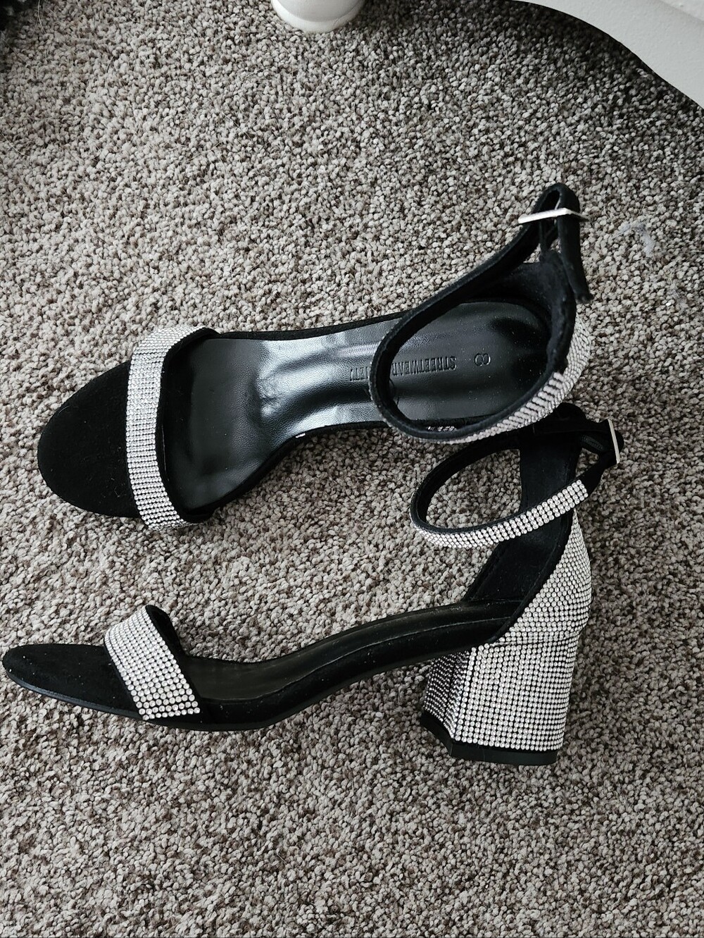 Black Rhinestone Ankle-Strap Women's Heels Sz 8 (Never Worn)